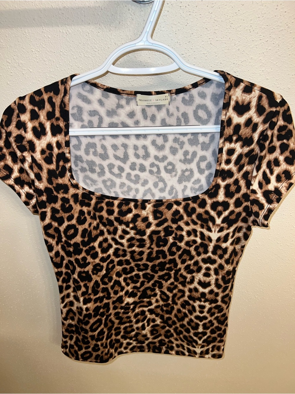 Leopard Print Square Neck Top - Brown
